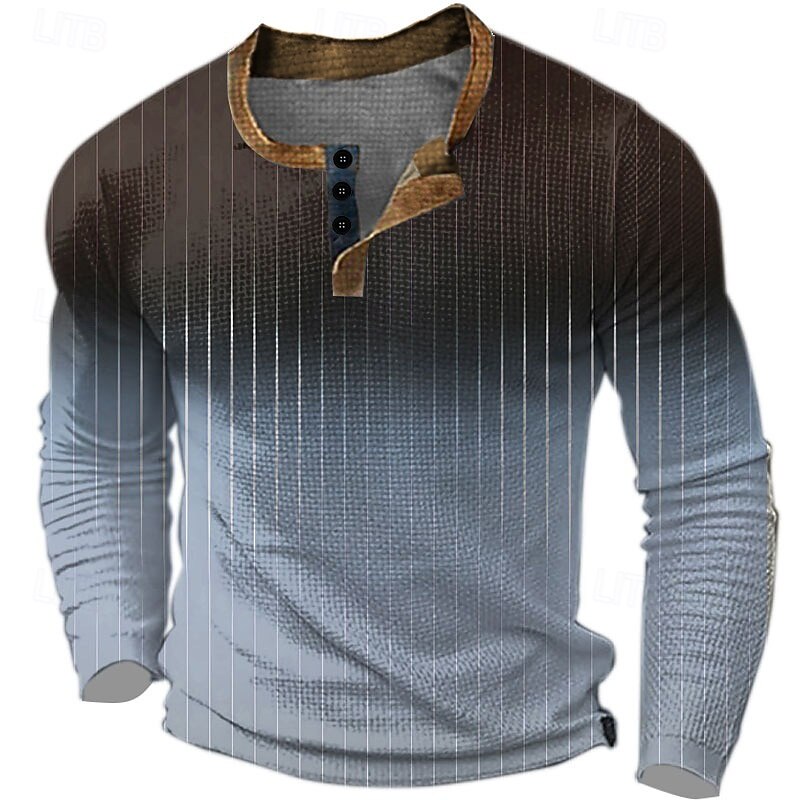 The Ombre Sweater Mens Graphic Shirt Color Block Fashion Designer Basic 3D Print Waffle Henley Casual Style Classic Outdoor Daily Tee Blue Brown Green Long Striped Cotton4