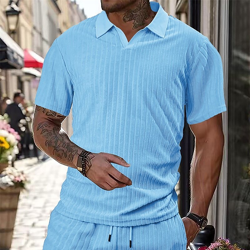 Men's Golf Shirt Golf Polos Shirts Work Casual Lapel Short Sleeve Basic Modern Plain Jacquard Summer Spring Regular Fit Black White Wine Navy Blue Khaki Light Blue Golf Shirt