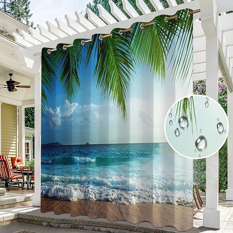 Waterproof Indoor Outdoor Curtains Sunflowers for Wedding Patio Thick Privacy Grommet Curtains for Wedding Bedroom, Living Room, Porch, Pergola, Cabana