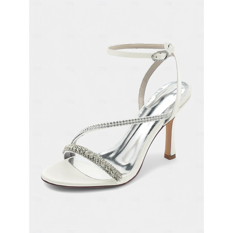 Champagne Satin Strappy Rhinestone Heels – Sophisticated Wedding & Evening Sandals for Women4
