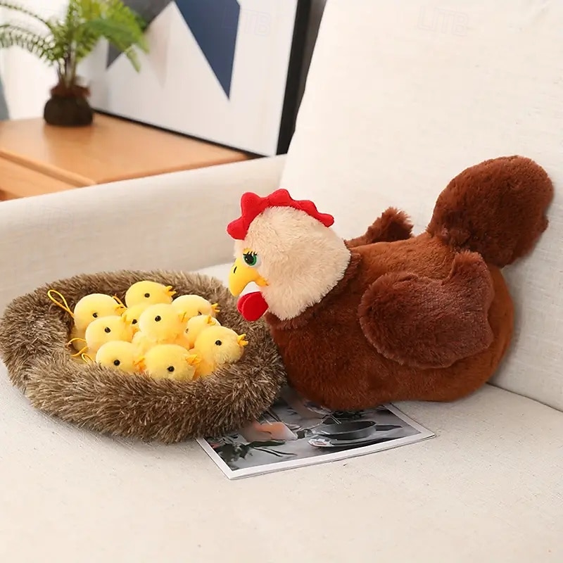 11.41in Swan Chick Family Plush Toy Chicken Mother Swan Plush Dolls Lifelike Animals Stuffed Doll With Nest Kids Christmas Gift4