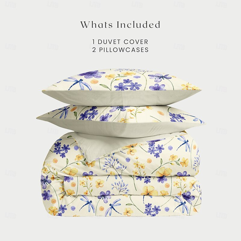 Floral Duvet Cover Full Size Bedding Set Bed Sets Quilt Cover Soft Lightweight Comforter Cover with 2 Pillowcases for Summer Spring2