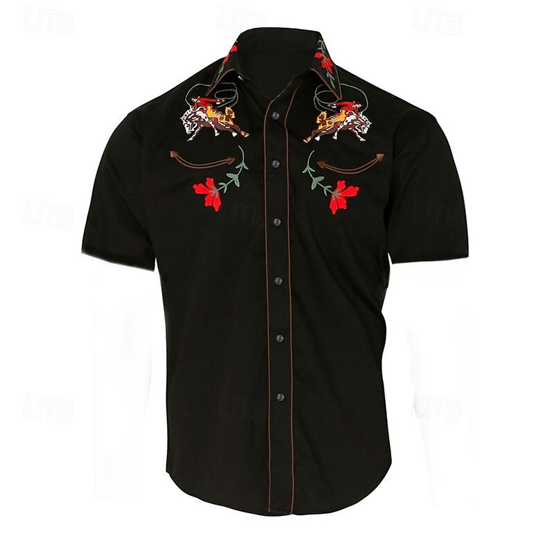 Men's Floral Graphic Prints Shirt Western Shirt Cowboy Shirt Short Sleeve Fashion Streetwear Designer Outdoor Street Daily Summer Spring Turndown Print Black Yellow Blue Purple Gray