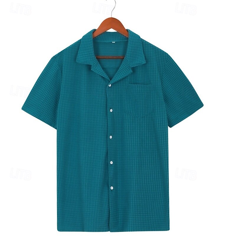 Men's Shirt Summer Shirt Casual Shirt Beach Shirt Button Up Shirt Navy Blue Dark Green Army Green Short Sleeve Plain Turndown Vacation Hawaiian Front Pocket Clothing Apparel Polyester Fashion Casual