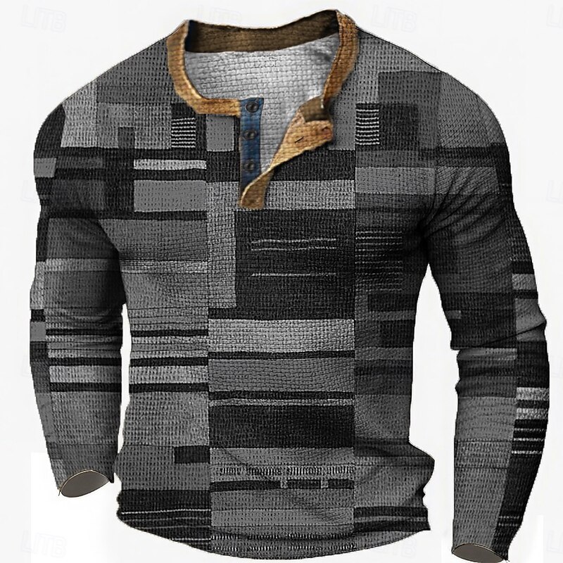 Men's Graphic Color Block Waffle Henley Shirt Casual Style Classic Style Long Sleeve 3D Print Fashion Designer Basic Outdoor Daily Spring &  Fall Yellow Red Blue Orange Green Henley Henley T-Shirt2