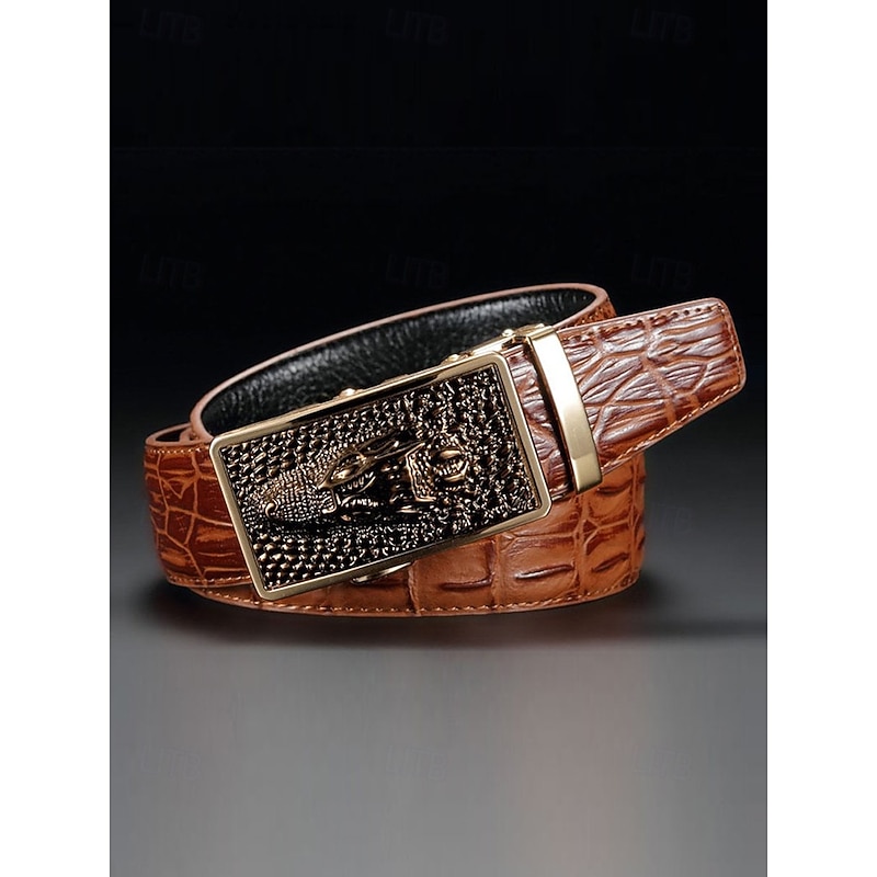 Men's Crocodile Leather Belt - Luxury Animal Pattern Dress Belts for Business, Formal Events and Gifts