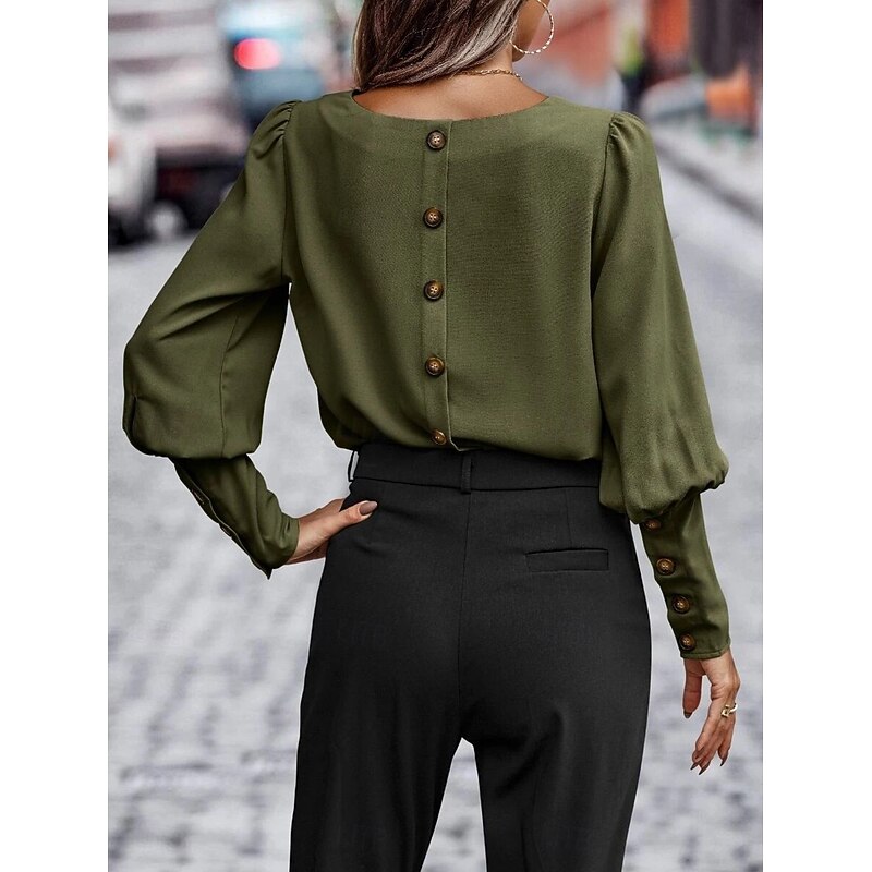 Women's Shirt Elegant Dressy Satin Solid Color Business Modern Casual Long Sleeve Crew Neck Regular Tops Work Formal Wear Black Army Green Brown Summer Spring2