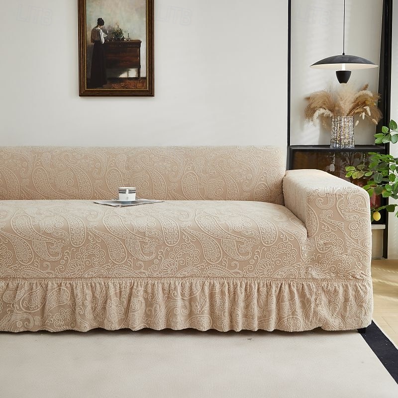 Elastic Jacquard Fabric Style of Skirt Sofa Cover Stretch Couch Cover Sectional L Shape Sofa Slipcover Corner Case for Living Room 1/2/3/4 Seat2