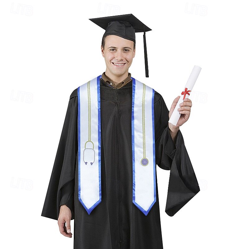 Unisex Graduation Stole, Plain Graduation Sash, Honor Stole for Students, Double Layer Satin Sash with Rhinestone, Nurse Doctor Ceremony Stole