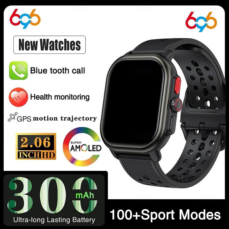 696 P106 Smart Watch 2.06 inch Smartwatch Fitness Running Watch Bluetooth Pedometer Call Reminder Sleep Tracker Compatible with Android iOS Women Men Hands-Free Calls Message Reminder IP 67 38mm