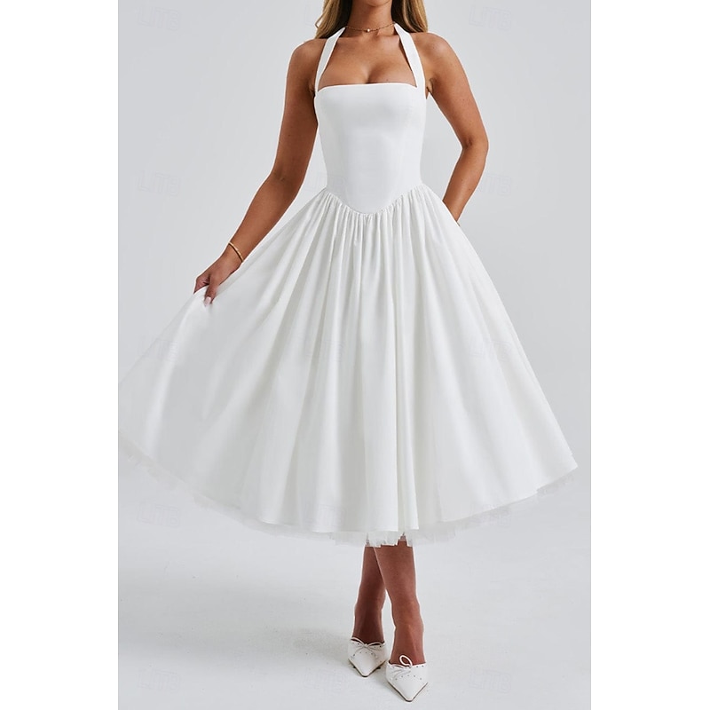 Women's Midi Dress White Dress Graduation Dress Fashion Modern Birthday Holiday Graduation Regular Fit Plain Sleeveless Halter Neck Black White Red Summer