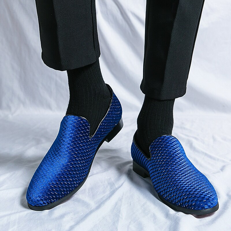 Men's Prom Shoes - Blue Textured Velvet Slip-On Loafers for Bold and Fashion-Forward Formal Wear3