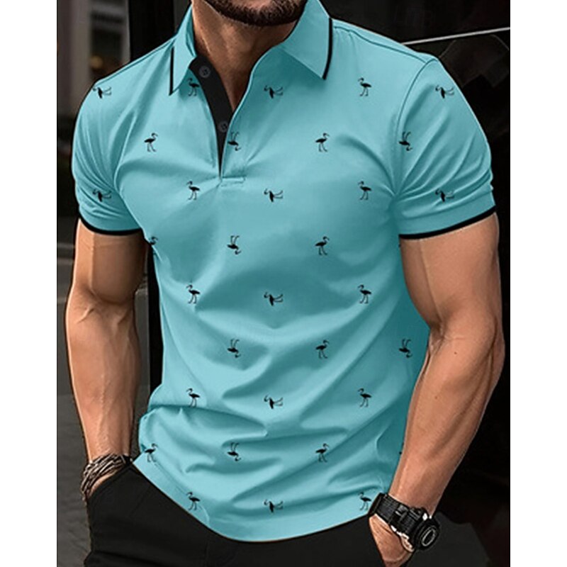 Men's Golf Shirt Golf Polos Shirts Work Casual Lapel Short Sleeve Basic Modern Flamingo Buttons Summer Spring Regular Fit Lake blue Wine Dark Red Pink Dark Pink Blue Golf Shirt2