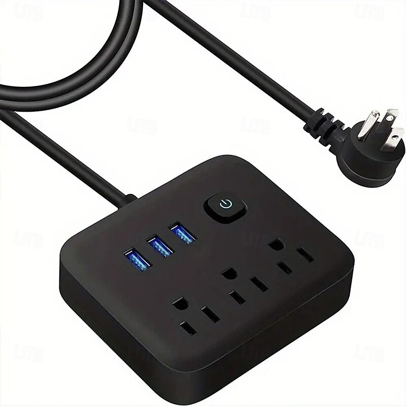 1Pcs Power Strip Surge Protecto Flat Plug Desktop Charging Station With Overload Protection For Home Office Travel Computer