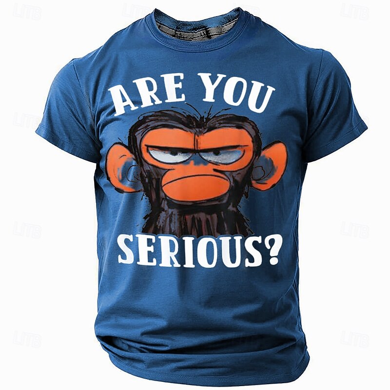 Men's Graphic T-Shirt | "Are You Serious?" Grumpy Monkey Funny Short Sleeve Top2