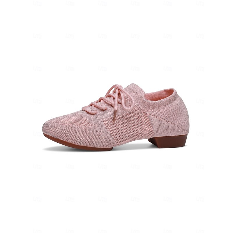 Women's Pink Knit Lace-Up Dance Shoes with Low Heel – Comfortable Casual & Ballroom Shoes3