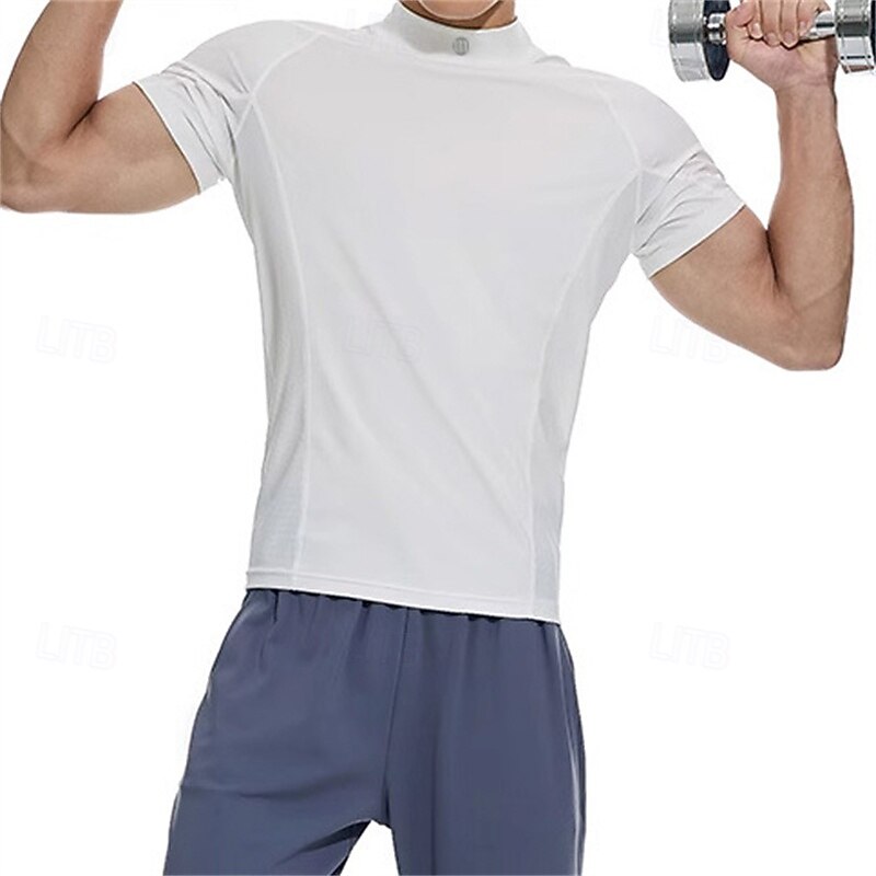 Men's Gym Shirt Compression Shirt Fitness Shirt Crew Neck Short Sleeves Casual Daily Gym Quick dry High Stretch Sweat wicking Patchwork Plain Black White non-printing Activewear Polyester4