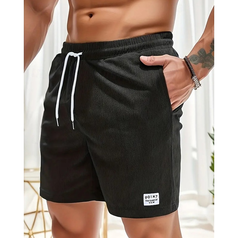Men's Shorts Summer Shorts Casual Shorts Pocket Drawstring Elastic Waist Plain Comfort Breathable Short Outdoor Vacation Sport Casual Black White3