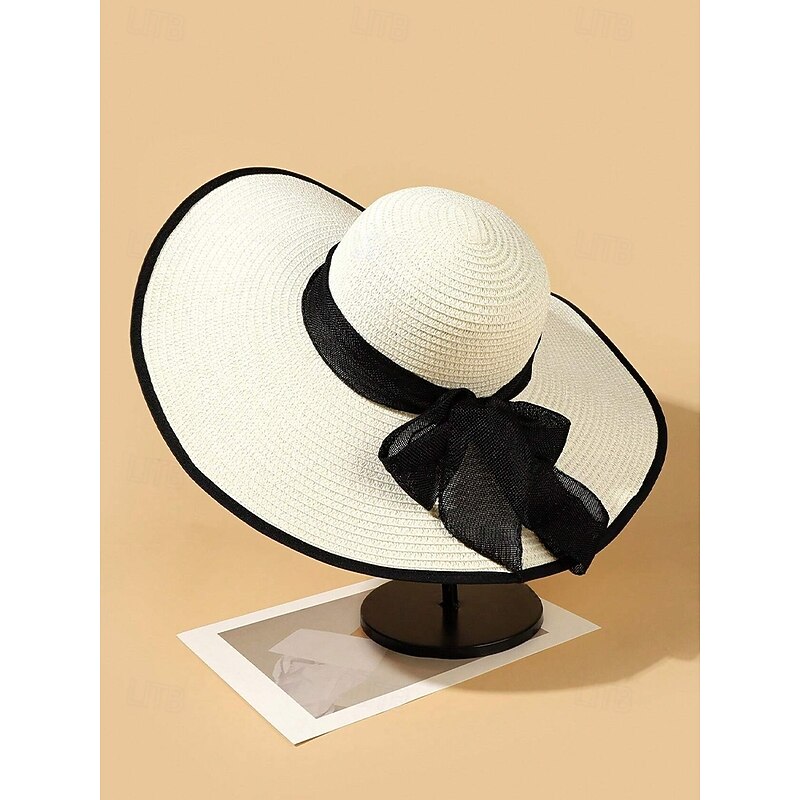 Elegant Wide Brim Sun Hat for Women – Summer Beach Straw Hat with Black Bow, UV Protection, Foldable Floppy Hat for Vacations, Garden Parties and Outdoor Travel4
