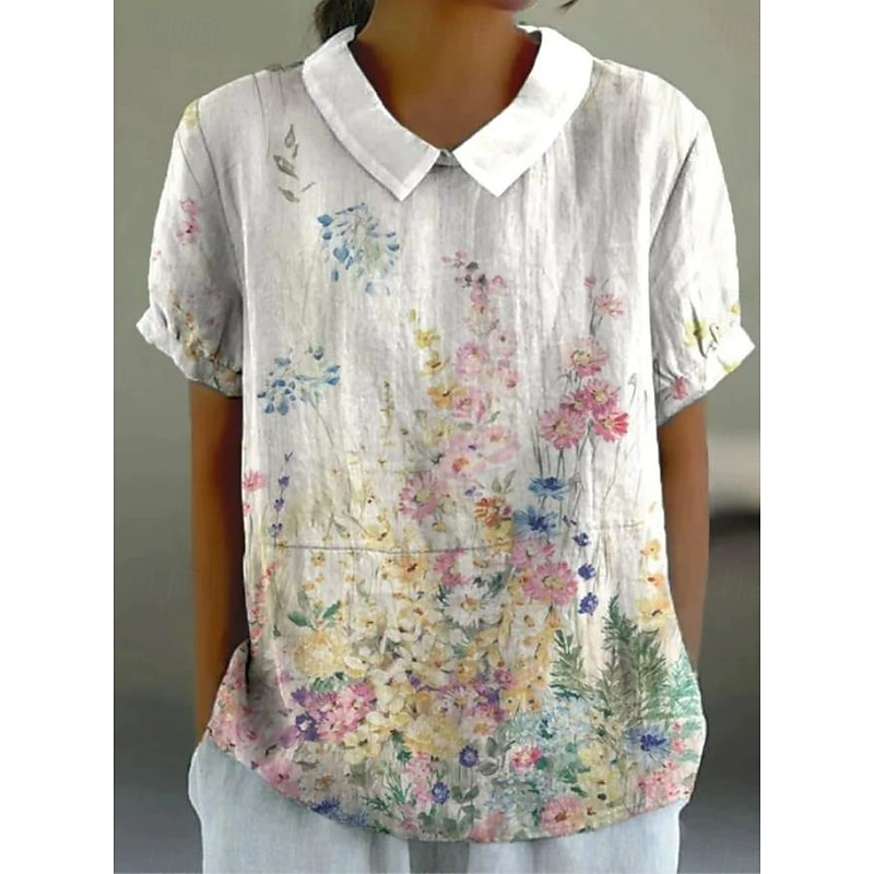 Women's Blouse Floral Elegant Daily Stylish Short Sleeve Shirt Collar Regular Tops Work Daily Holiday White Pink Blue Green Summer2