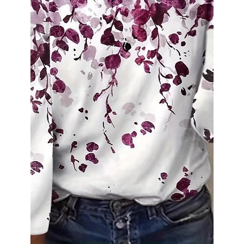 Women's T Shirt Floral Fashion Modern Long Sleeve Crew Neck Regular Tops Daily Print Purple Summer3