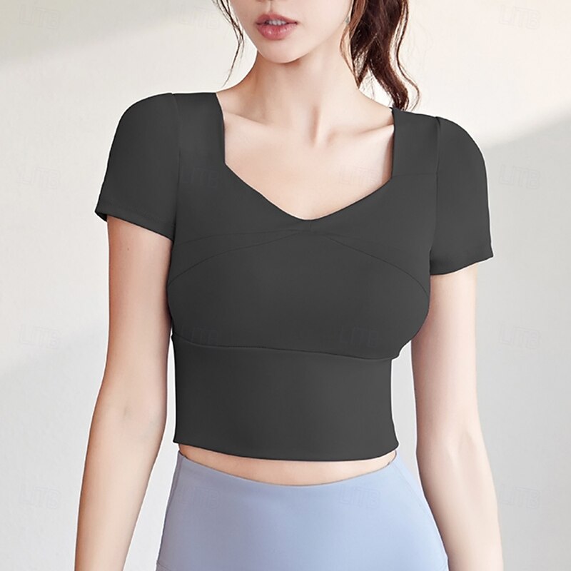 Women's Running T-Shirt Short Sleeve Tee Tshirt Casual Athleisure V Neck Solid Colored Quick Dry Soft Breathable Gym Workout Walking Jogging Sportswear Activewear Black Yellow Pink3