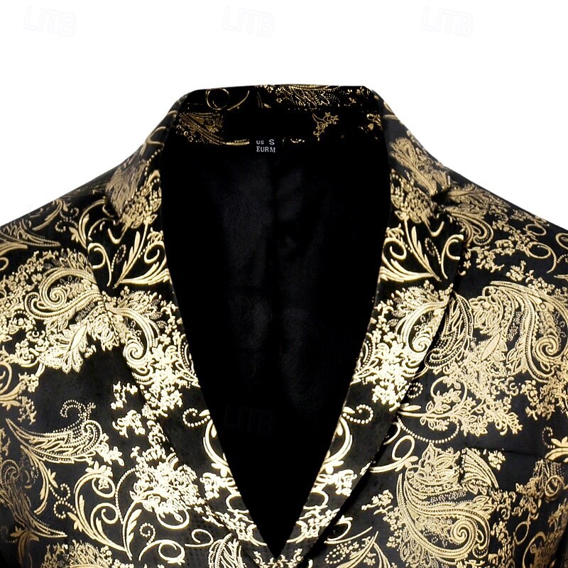 Men's Blazer Business Cocktail Party Wedding Party Fashion Casual Spring &  Fall Polyester Gilding Pocket Buttons Comfortable Single Breasted Blazer Gold4