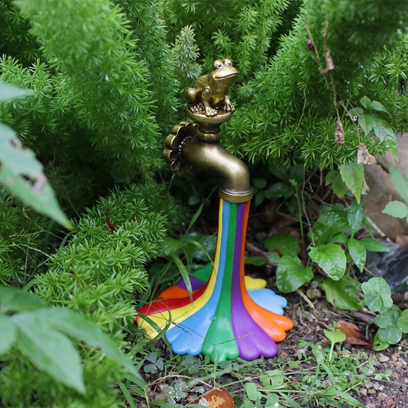Rainbow Faucet Garden Statue Ornament, Outdoor Patio Courtyard Lawn Decorations, Whimsical Resin Rainbow Tap Statue, Gardening Decor for Housewarming, Birthday, Bookends for Shelves3