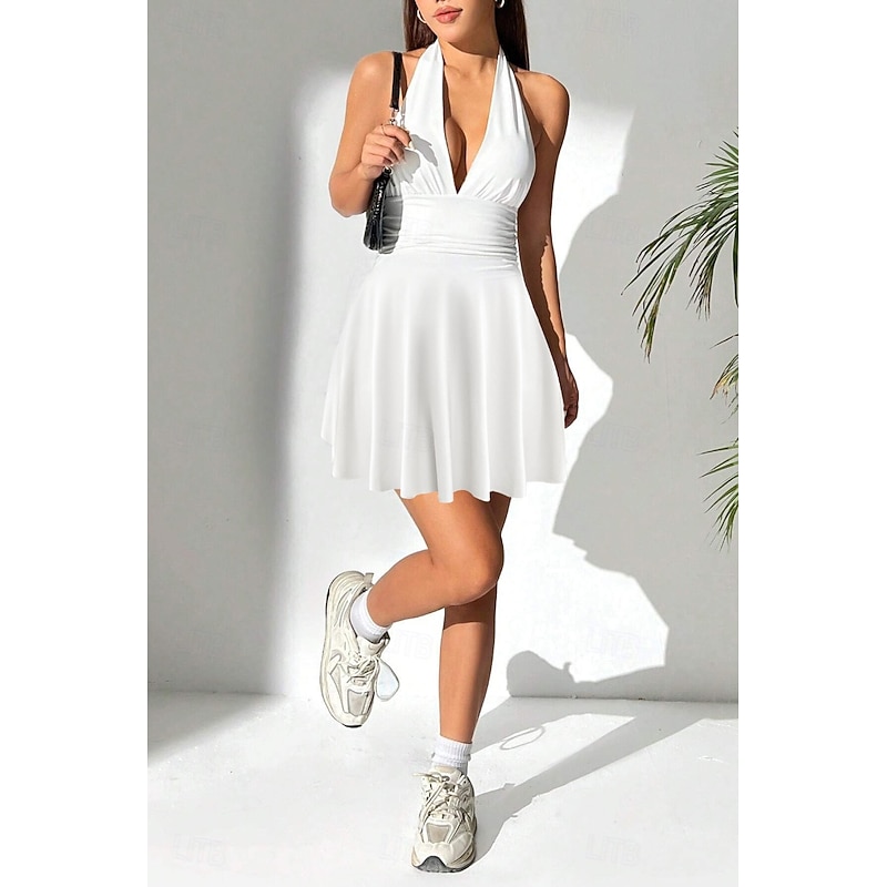 Women's Mini Dress White Dress Graduation Dress Fashion Outdoor Birthday Graduation Regular Fit Plain Sleeveless Halter Neck Black White Red Summer4