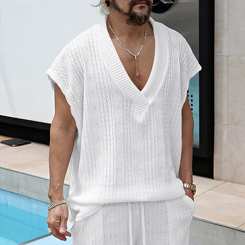 Men's Tank Top Vest Top Undershirt Sleeveless Shirt Sleeveless V Neck Summer Plain Fashion Designer Basic Classic Vacation Street Going out Black White Dark Navy Top Tee for Men