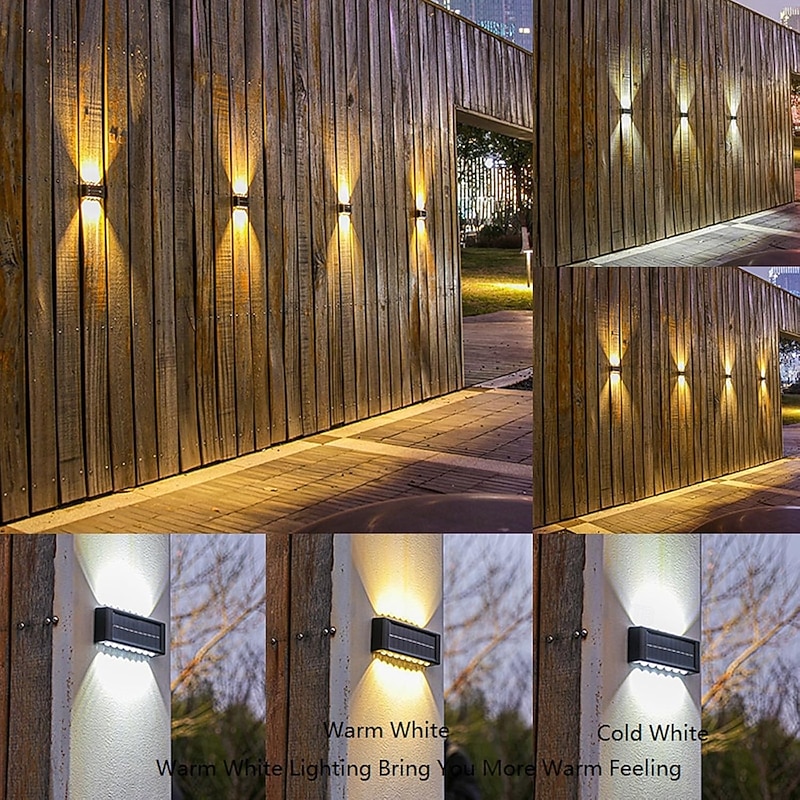 2 Packs LED Solar Wall Lights Beads Long Size  with Emitting Light Up and Down, Fence Outdoor Courtyard, Garden Pathway Decoration Light2
