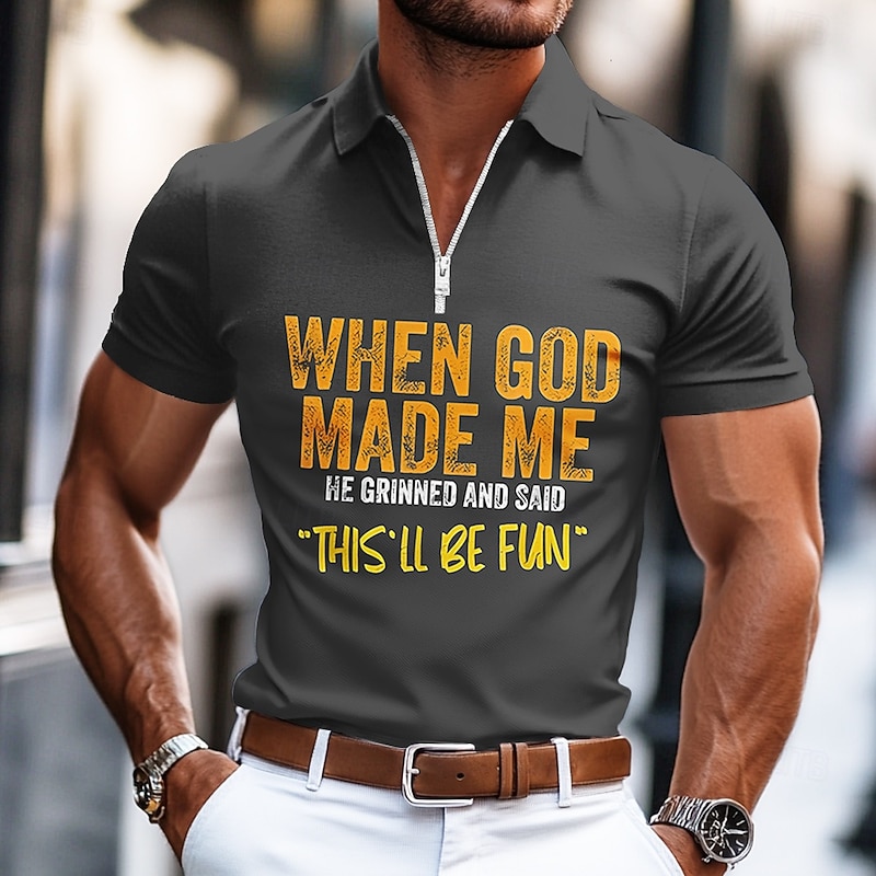 Men's Short Sleeve Graphic Polo Shirt - Funny Lifestyle Quote: 'When God Made Me This'll Be Fun'3