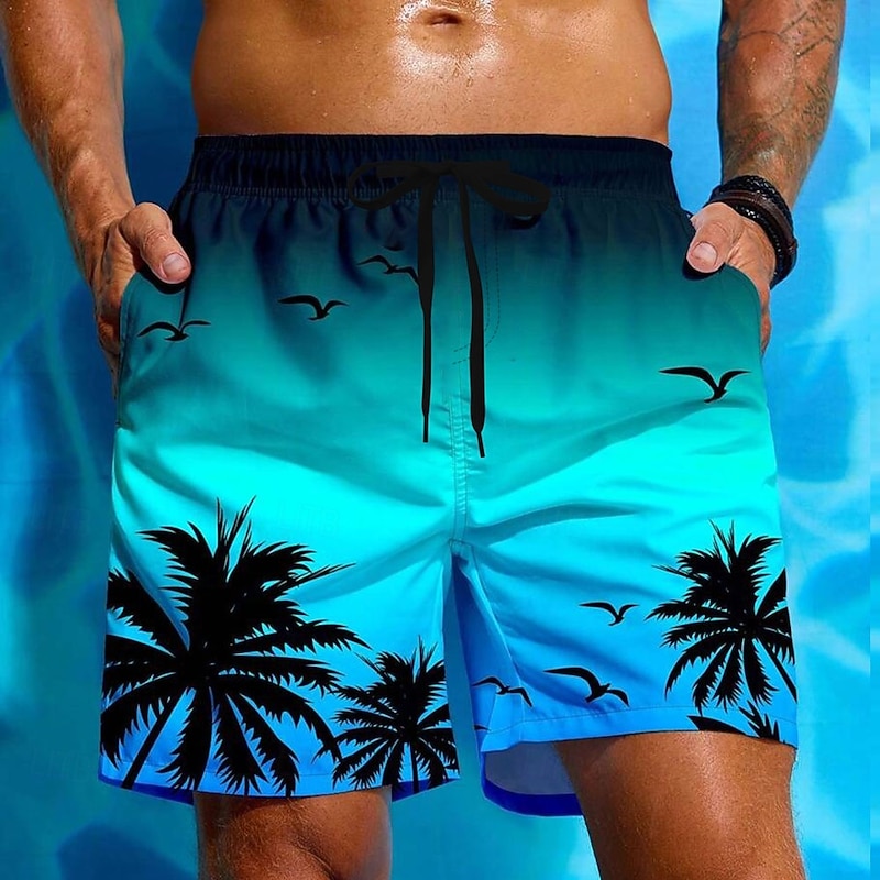 Men's Coconut Tree Gradient Color Tropical Plants Swim Trunks Swim Shorts Board Shorts Mid Waist Hawaiian Beach Vacation Wear Side Pockets Mesh Lining Elastic Drawstring Waist Designer Clothing2
