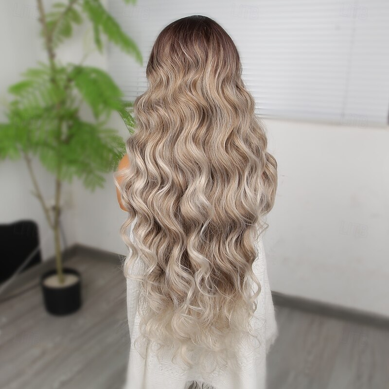 Synthetic Lace Wig Body Wave Style 30 inch Mixed Color Middle Part 13x4 Lace Front Wig Women's Wig Flaxen4