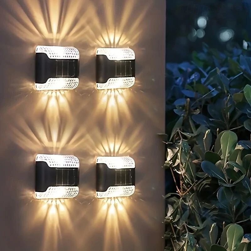 4 Pcs LED Solar Outdoor Wall Lights Fence Light Up and Down Lighting Wall Lamp Outdoor Waterproof Garden Courtyard Landscape Atmosphere Decorative Lights