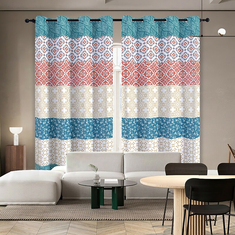 Blackout Curtains Geometric Bohemian Insulation Outdoor Balcony Rest Living Room Home Decoration 2-piece Set 3d Digital Printing Perforated4