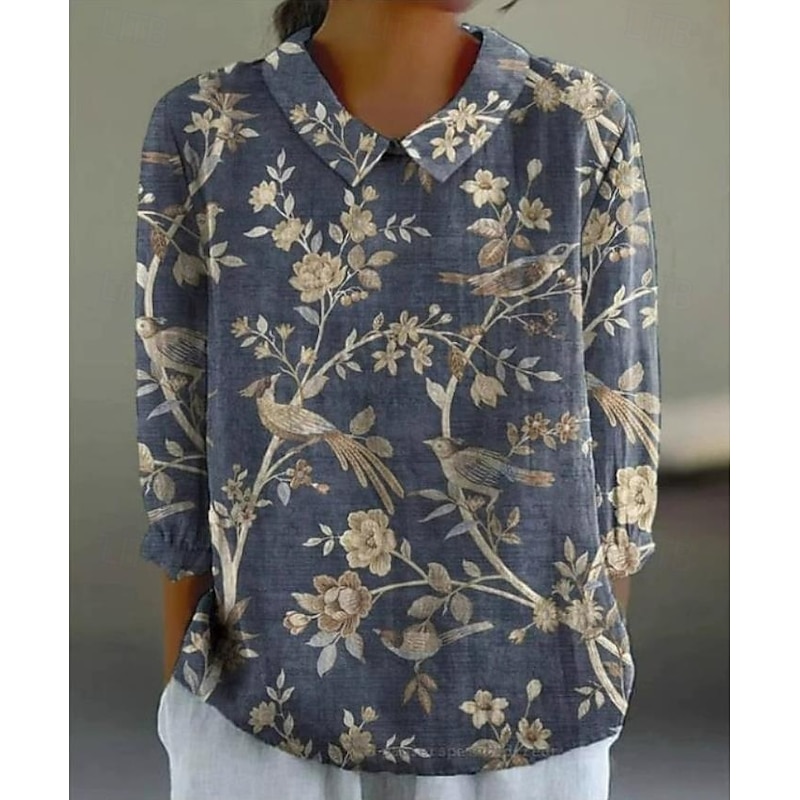 Women's Blouse Long Sleeve Peter Pan Collar Casual Floral Bohemia Daily Stylish Collar Regular Tops Daily Buttons Print Pink Blue Orange Green Khaki Summer Spring2