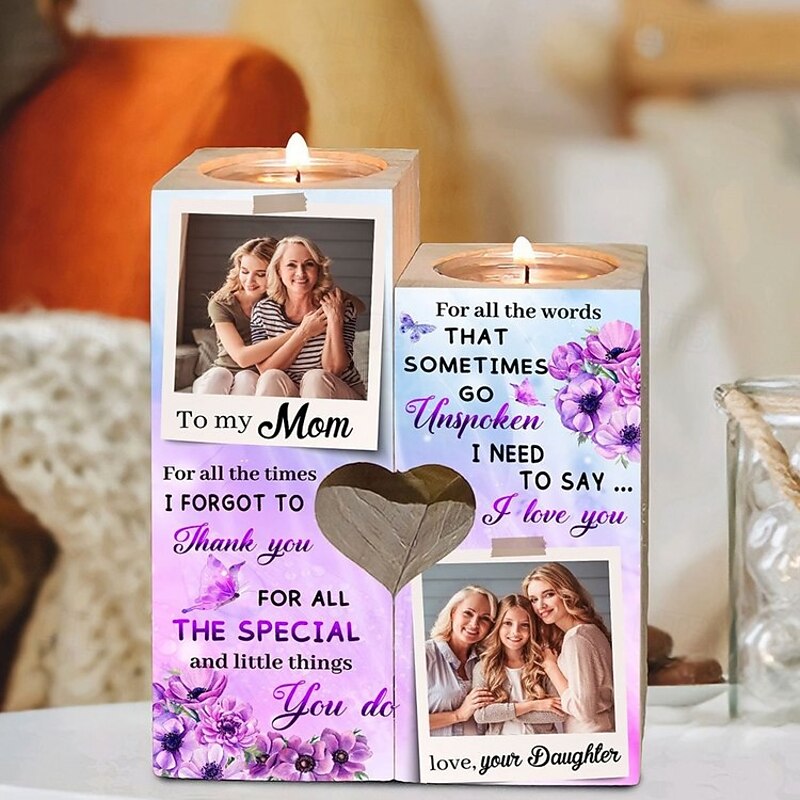 Personalized Mother's Day Candle Holder Custom Best Gift for Mom - Custom Photo Wooden Decor, Exclusive Design for Mother's Day, Women's Day, Heartwarming Gift