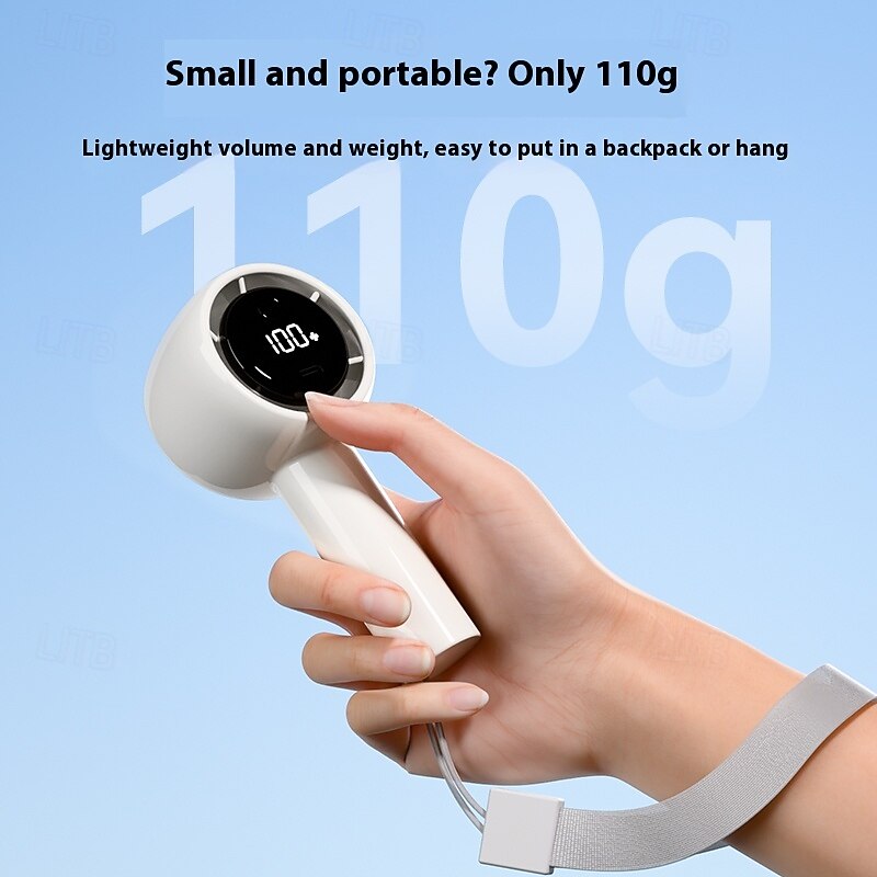 High Power Portable Handheld Fan – LED Display USB Rechargeable Mini Cooling Fan with 5 Speeds and Long Battery Life4