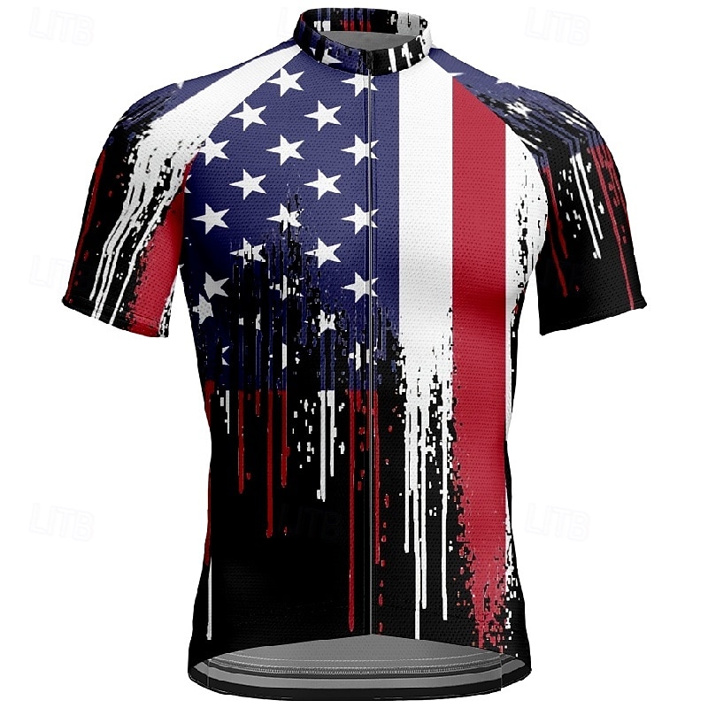 Men's Cycling Jersey Skull National Flag Short Sleeve Bike Tee Tshirt Jersey with 3 Rear Pockets Mountain Bike MTB Quick Dry Anatomic Design Wicking Breathable Sports White Navy Blue Grey Clothing