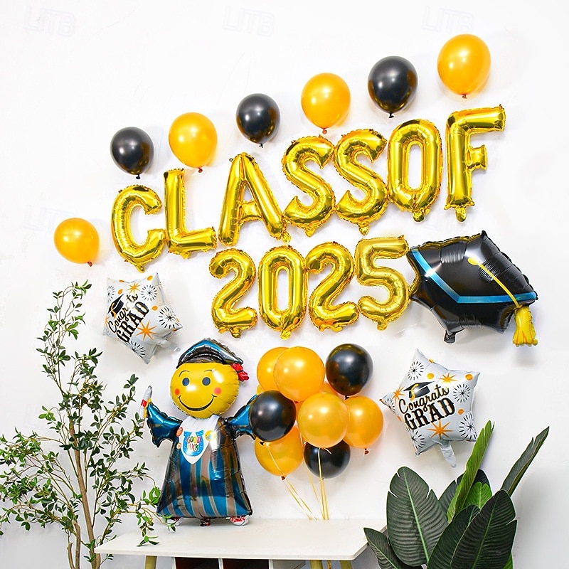 2025 Graduation Party Balloon Decoration Set, Graduation Theme Party and Ceremony Setup, Cartoon Graduation Cap Balloons, Scene Decor for Celebration4