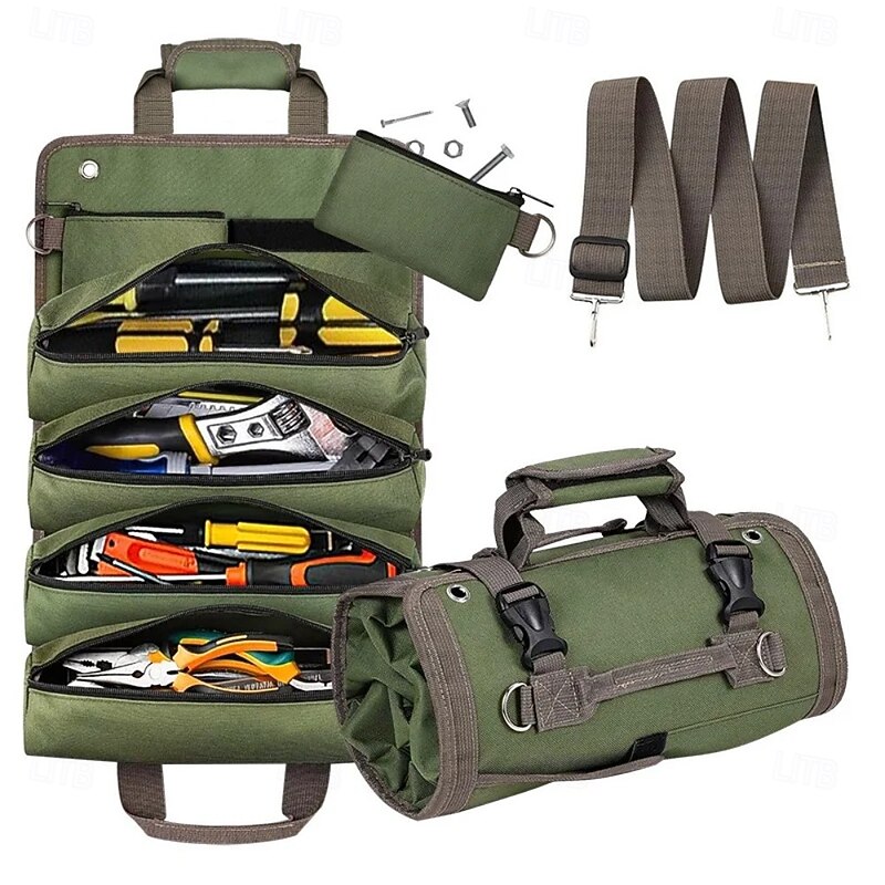 Hardware Tool Roll Storage Bag, Oxford Cloth Tool Pouch, Crossbody & Carry Tool Organizer, Vehicle Tool Storage Roll