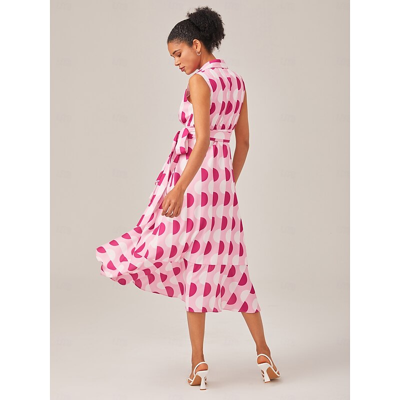 Vacation-Style Pink Polka Dot Shirt Dress2