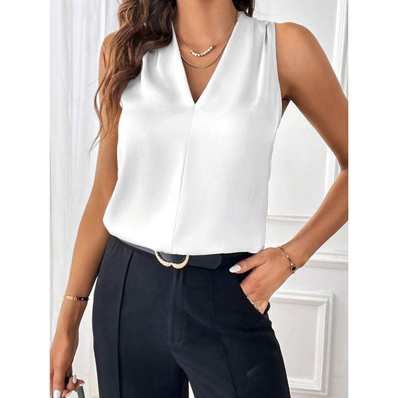 Women's Camisole Tank Top Solid Color Stylish Casual Sleeveless V Neck Regular Tops Daily Patchwork Black White Light Green Pink Wine Summer Spring2