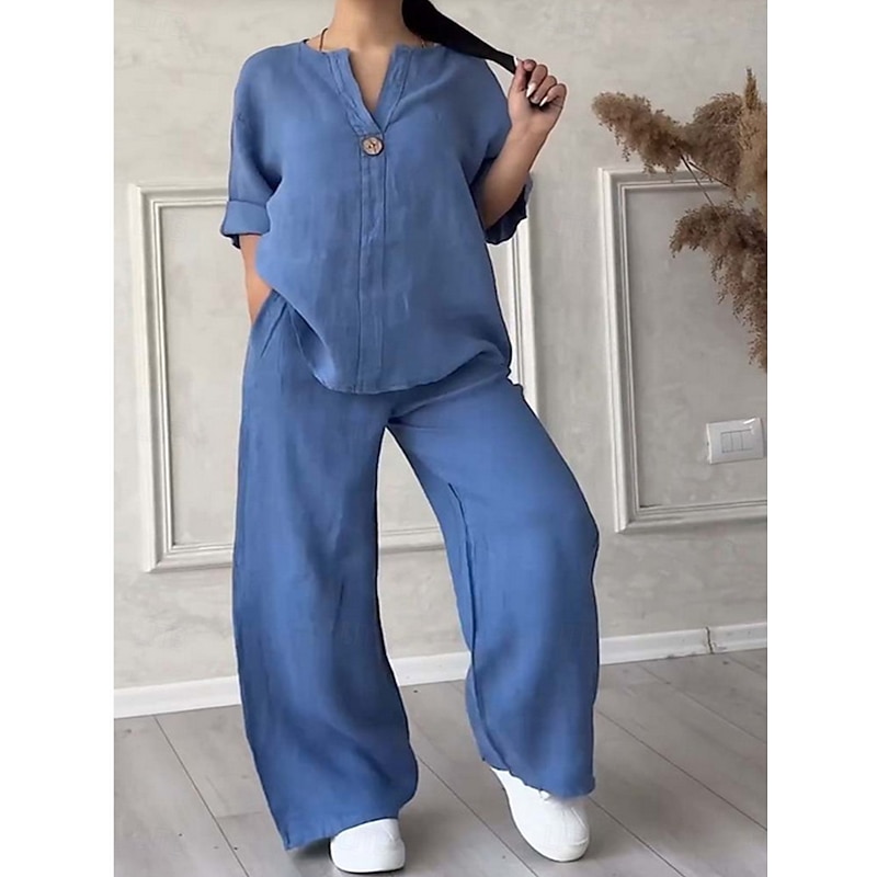 Women's 2 Pieces Set Elegant Fashion Streetwear Shirt Blouse Short Sleeve Shirt Collar Solid Color Outdoor Work Casual White Pink Army Green Summer Regular Fit4