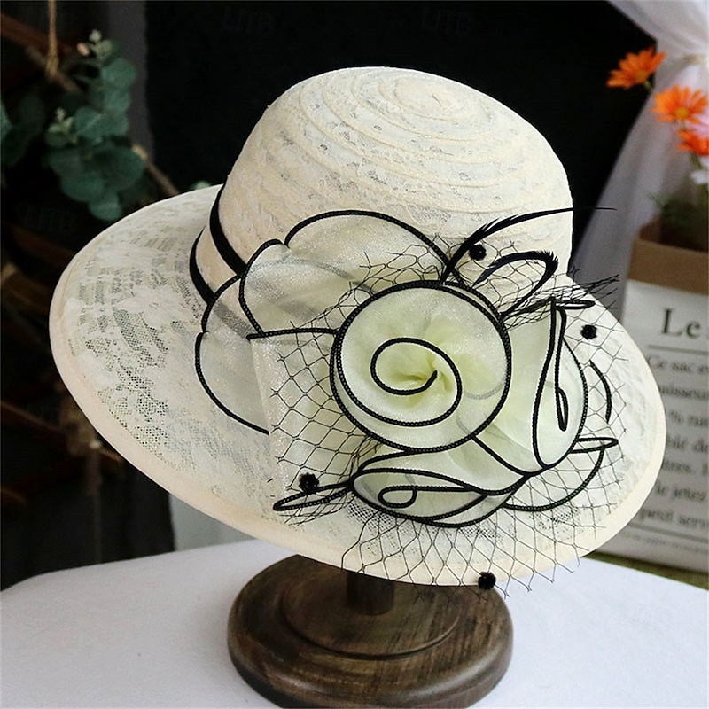 Hats Polyester Sun Hat Wedding Holiday Tea Party Horse Race Cocktail Elegant Vintage Sun Protection With Floral Headpiece Headwear3