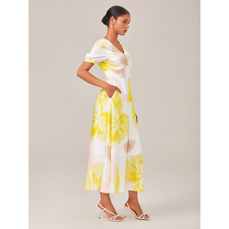 Floral smudge elegant flowy midi dress4