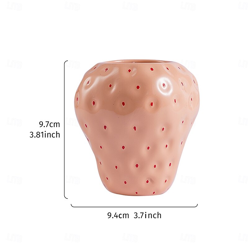 Strawberry Vase, Colorful Resin Handmade Decorative Flower Pot, Red, Pink, Green Options, Adorable Desktop Ornament for Home, Dining Table, Indoor Plants, Succulents, and Floral Arrangements2