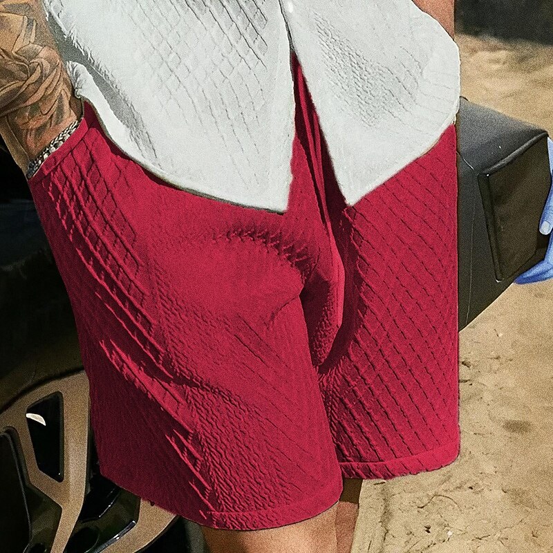 Men's Summer Shorts Beach Shorts Pocket Drawstring Elastic Waist Plain Comfort Breathable Short Outdoor Vacation Sport Tattoo White Red2