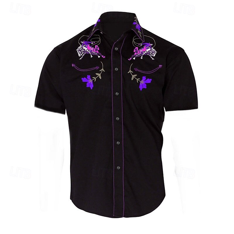 Men's Floral Graphic Prints Shirt Western Shirt Cowboy Shirt Short Sleeve Fashion Streetwear Designer Outdoor Street Daily Summer Spring Turndown Print Black Yellow Blue Purple Gray4